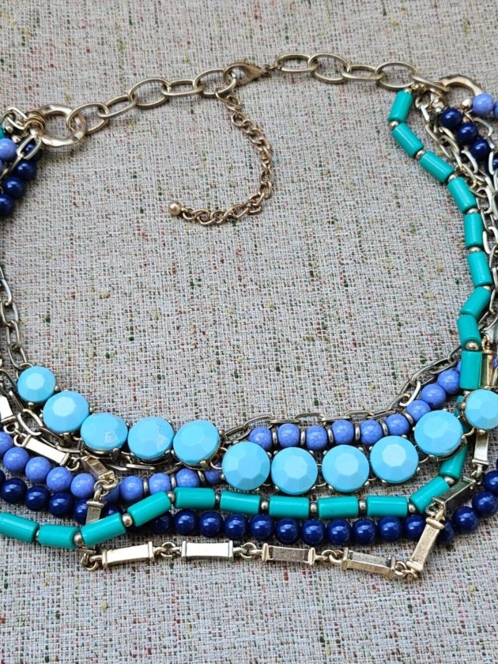 Statement Necklace Beaded Blue/Turquoise Tone Fashion Jewelry Necklace Unbrand - Picture 6 of 8